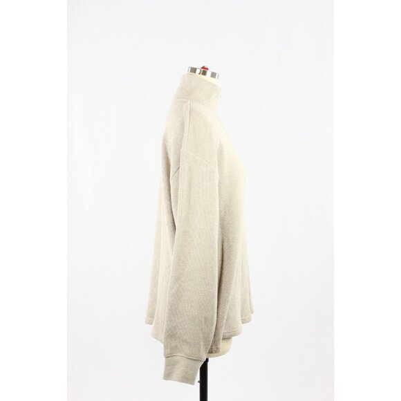 Aritzia WILFRED FREE Loft Taupe Cotton Waffle Knit Oversized 1/4 Zip Top, Size M - Picture 2 of 16